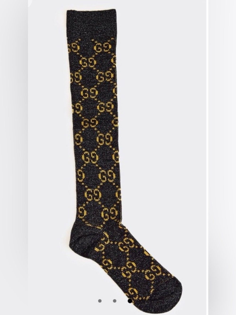New With Tags Gucci. Black and Gold Lame Sparkle Knee Hight Socks